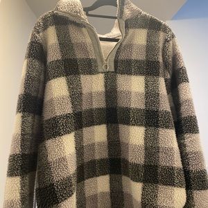 Fleece quarter zip. Black, white and grey. Very comfy